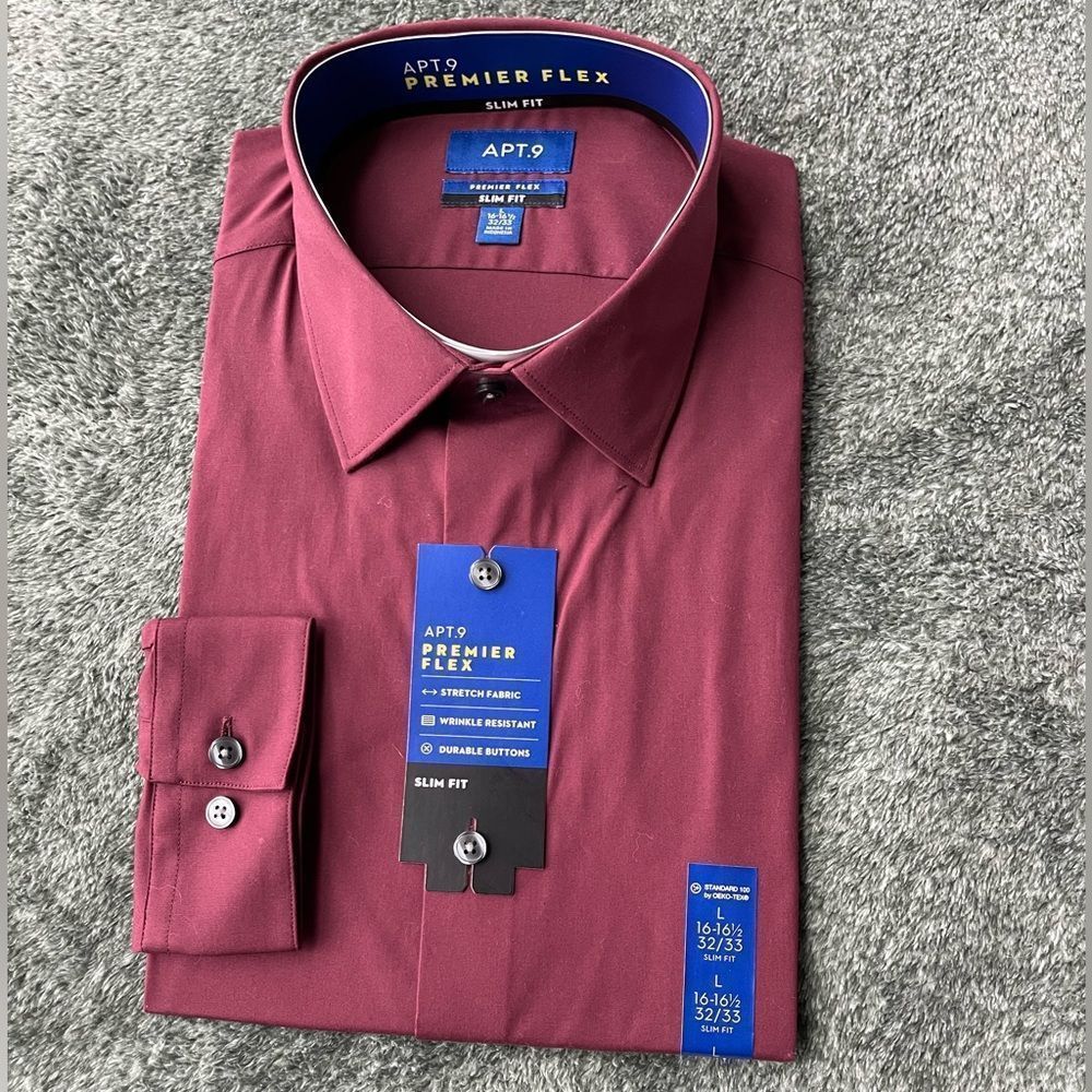 Apt. 9 Men's Premier Flex Burgandy Slim Fit Dress Shirt - Size L